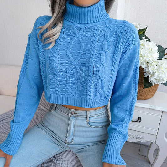 Women’s Casual Knitted Turtleneck Sweater - Long Sleeve Crop Top - dellidu.com - GRAY - Women’s Casual Knitted Turtleneck Sweater - Long Sleeve Crop Top - L - Women’s Casual Knitted Turtleneck Sweater - Long Sleeve Crop Top - 14:691;5:361385 - dellidu.com