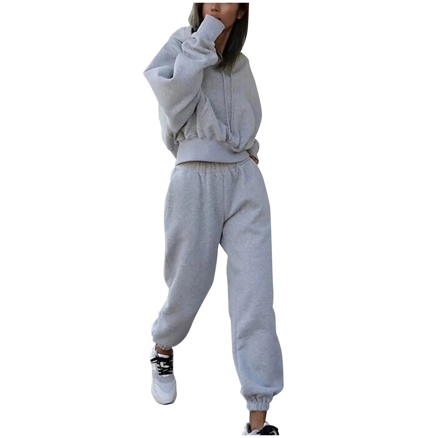 Women's Casual Solid Color Hoodie & Trousers Sports Suit - dellidu.com - Khaki - Women's Casual Solid Color Hoodie & Trousers Sports Suit - S - Women's Casual Solid Color Hoodie & Trousers Sports Suit - 14:200001438#Khaki;5:100014064 - dellidu.com