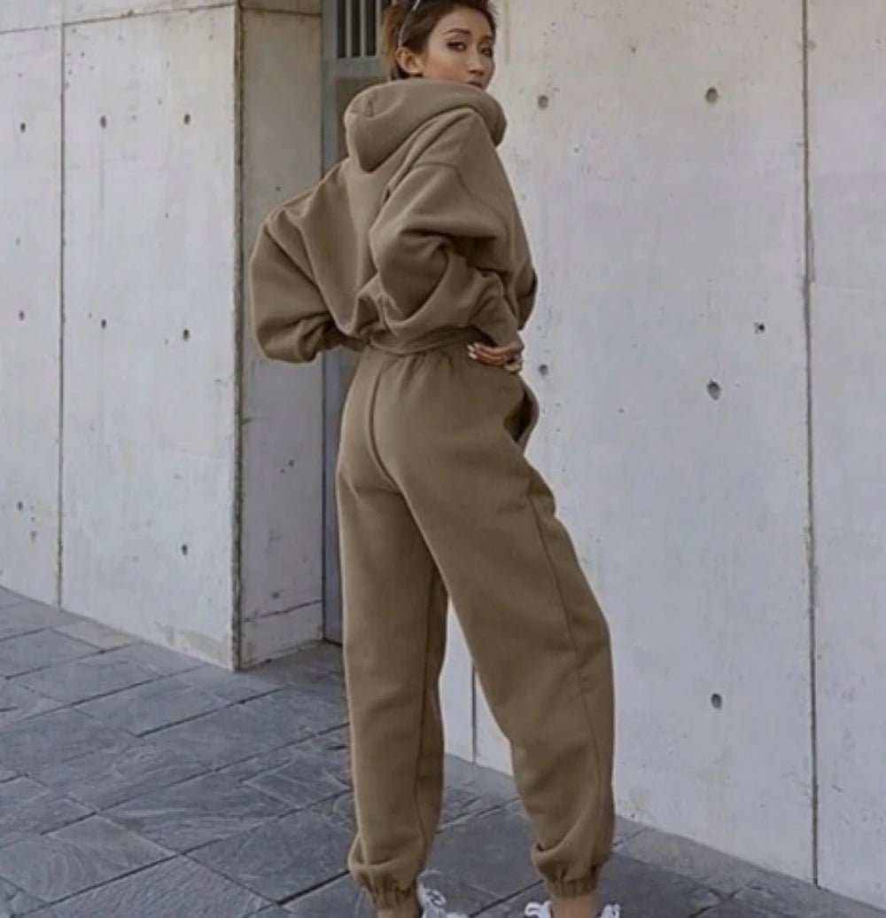 Women's Casual Solid Color Hoodie & Trousers Sports Suit - dellidu.com - Khaki - Women's Casual Solid Color Hoodie & Trousers Sports Suit - S - Women's Casual Solid Color Hoodie & Trousers Sports Suit - 14:200001438#Khaki;5:100014064 - dellidu.com