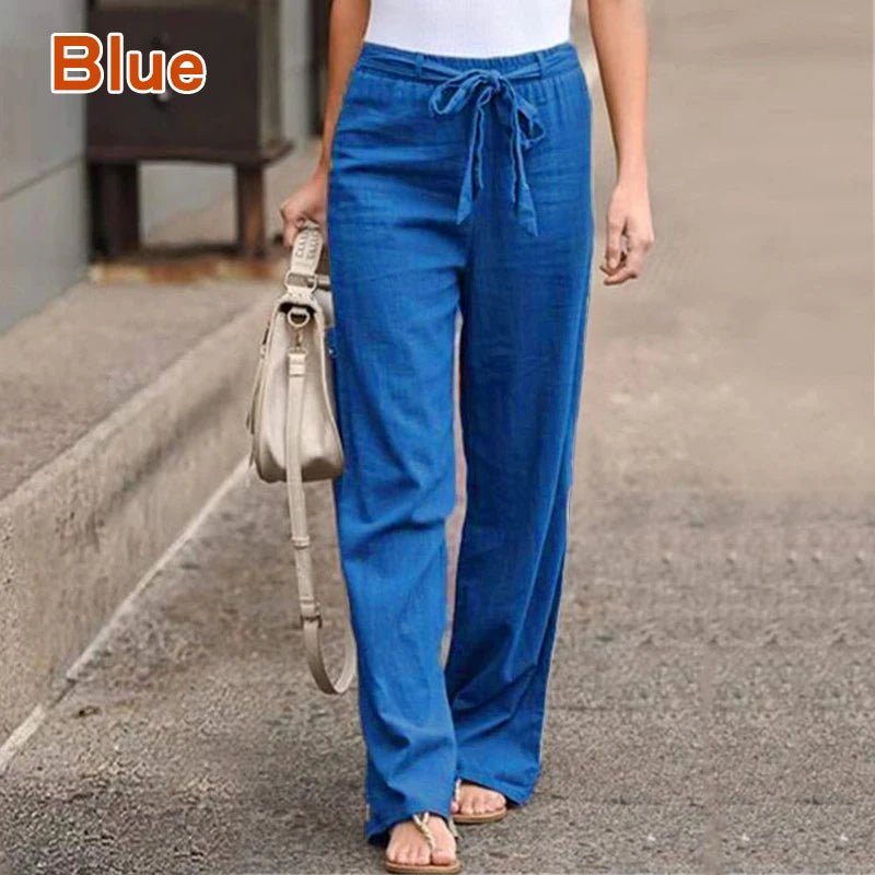 Women’s Cotton Linen Casual Drawstring Ankle - Length Pants - dellidu.com - Blue - Women’s Cotton Linen Casual Drawstring Ankle - Length Pants - XXXL - Women’s Cotton Linen Casual Drawstring Ankle - Length Pants - 14:350850#Blue;5:4183 - dellidu.com