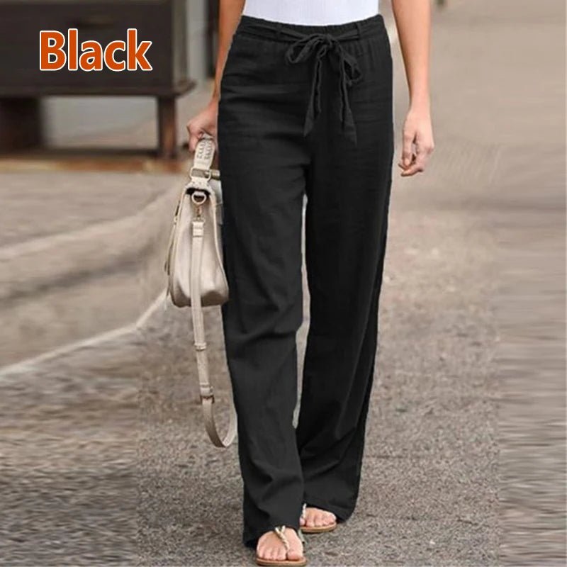 Women’s Cotton Linen Casual Drawstring Ankle - Length Pants - dellidu.com - Black - Women’s Cotton Linen Casual Drawstring Ankle - Length Pants - XXXL - Women’s Cotton Linen Casual Drawstring Ankle - Length Pants - 14:365458#Black;5:4183 - dellidu.com