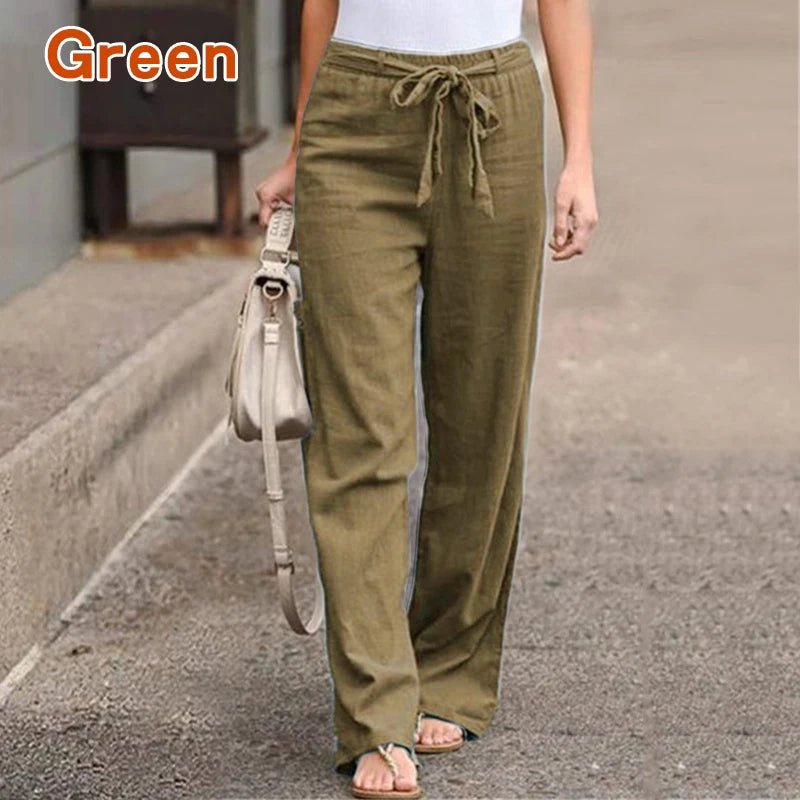 Women’s Cotton Linen Casual Drawstring Ankle - Length Pants - dellidu.com - Green - Women’s Cotton Linen Casual Drawstring Ankle - Length Pants - XXXL - Women’s Cotton Linen Casual Drawstring Ankle - Length Pants - 14:1254#Green;5:4183 - dellidu.com