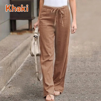 Women’s Cotton Linen Casual Drawstring Ankle - Length Pants - dellidu.com - khaki - Women’s Cotton Linen Casual Drawstring Ankle - Length Pants - XXXL - Women’s Cotton Linen Casual Drawstring Ankle - Length Pants - 14:193#khaki;5:4183 - dellidu.com