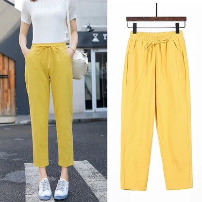 Women’s Cotton Linen Harem Pants - Elastic Waist Candy Colors - dellidu.com - Yellow - Women’s Cotton Linen Harem Pants - Elastic Waist Candy Colors - XXL(63 - 70kg) - Women’s Cotton Linen Harem Pants - Elastic Waist Candy Colors - 14:366;5:4182#XXL(63 - 70kg) - dellidu.com