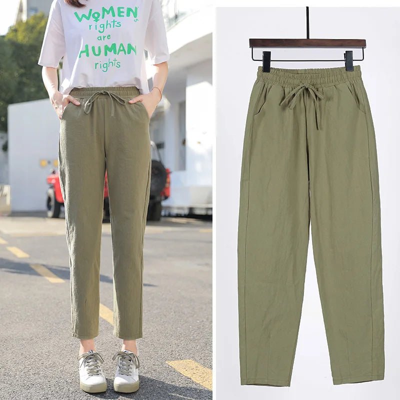 Women’s Cotton Linen Harem Pants - Elastic Waist Candy Colors - dellidu.com - Army Green - Women’s Cotton Linen Harem Pants - Elastic Waist Candy Colors - XXL(63 - 70kg) - Women’s Cotton Linen Harem Pants - Elastic Waist Candy Colors - 14:771#Army Green;5:4182#XXL(63 - 70kg) - dellidu.com