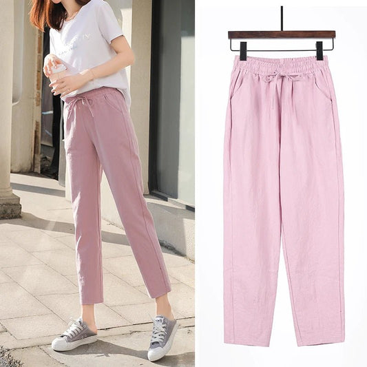 Women’s Cotton Linen Harem Pants - Elastic Waist Candy Colors - dellidu.com - Pink - Women’s Cotton Linen Harem Pants - Elastic Waist Candy Colors - XL(57 - 63kg) - Women’s Cotton Linen Harem Pants - Elastic Waist Candy Colors - 14:365458#Pink;5:100014065#XL(57 - 63kg) - dellidu.com