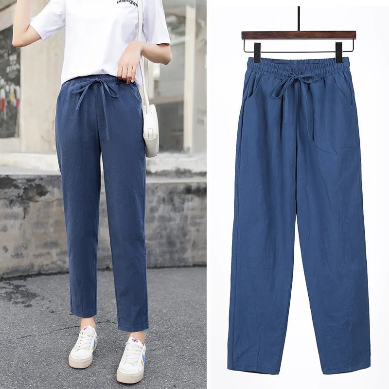 Women’s Cotton Linen Harem Pants - Elastic Waist Candy Colors - dellidu.com - Navy - Women’s Cotton Linen Harem Pants - Elastic Waist Candy Colors - XXL(63 - 70kg) - Women’s Cotton Linen Harem Pants - Elastic Waist Candy Colors - 14:173#Navy;5:4182#XXL(63 - 70kg) - dellidu.com