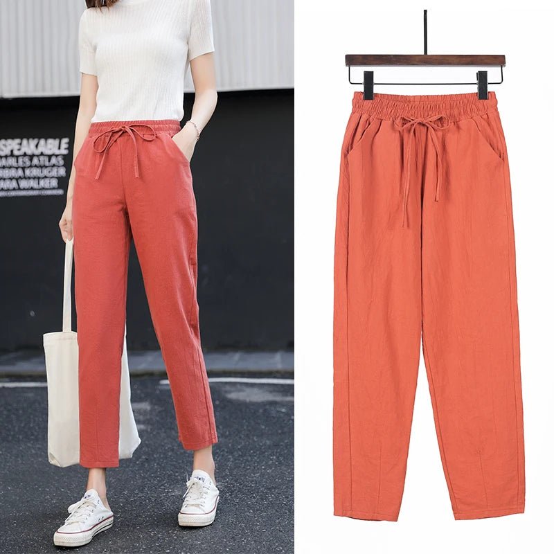 Women’s Cotton Linen Harem Pants - Elastic Waist Candy Colors - dellidu.com - Orange - Women’s Cotton Linen Harem Pants - Elastic Waist Candy Colors - XXL(63 - 70kg) - Women’s Cotton Linen Harem Pants - Elastic Waist Candy Colors - 14:202997806#Orange;5:4182#XXL(63 - 70kg) - dellidu.com