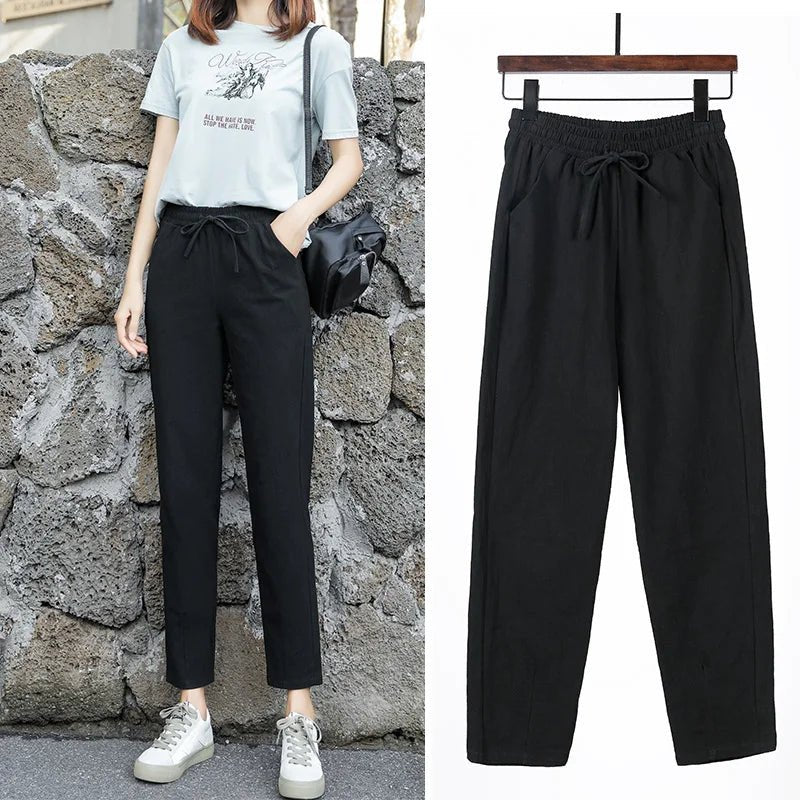 Women’s Cotton Linen Harem Pants - Elastic Waist Candy Colors - dellidu.com - black - Women’s Cotton Linen Harem Pants - Elastic Waist Candy Colors - XXL(63 - 70kg) - Women’s Cotton Linen Harem Pants - Elastic Waist Candy Colors - 14:193;5:4182#XXL(63 - 70kg) - dellidu.com