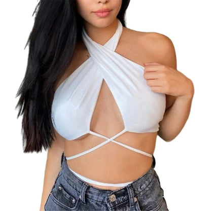 Women's Crisscross Lace Up Halterneck Crop Top - dellidu.com - W - Women's Crisscross Lace Up Halterneck Crop Top - S - CHINA - Women's Crisscross Lace Up Halterneck Crop Top - 14:175#W;200007763:201336100;5:100014064 - dellidu.com