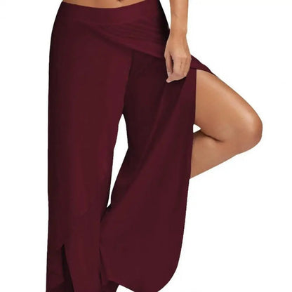 Women's Elastic Waist Mid - Rise Wide Leg Yoga Pants - dellidu.com - Wine Red - Women's Elastic Waist Mid - Rise Wide Leg Yoga Pants - 2XL - Women's Elastic Waist Mid - Rise Wide Leg Yoga Pants - 14:173#Wine Red;5:664#2XL - dellidu.com