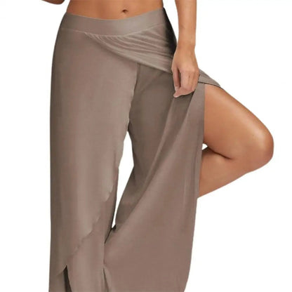 Women's Elastic Waist Mid - Rise Wide Leg Yoga Pants - dellidu.com - Khaki - Women's Elastic Waist Mid - Rise Wide Leg Yoga Pants - 2XL - Women's Elastic Waist Mid - Rise Wide Leg Yoga Pants - 14:200001438;5:664#2XL - dellidu.com