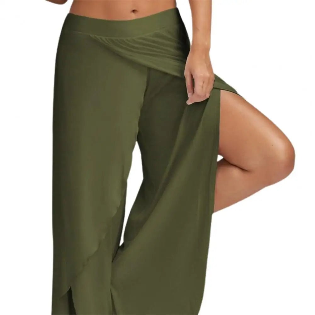 Women's Elastic Waist Mid - Rise Wide Leg Yoga Pants - dellidu.com - Dark Green - Women's Elastic Waist Mid - Rise Wide Leg Yoga Pants - L - Women's Elastic Waist Mid - Rise Wide Leg Yoga Pants - 14:202693815;5:361385 - dellidu.com