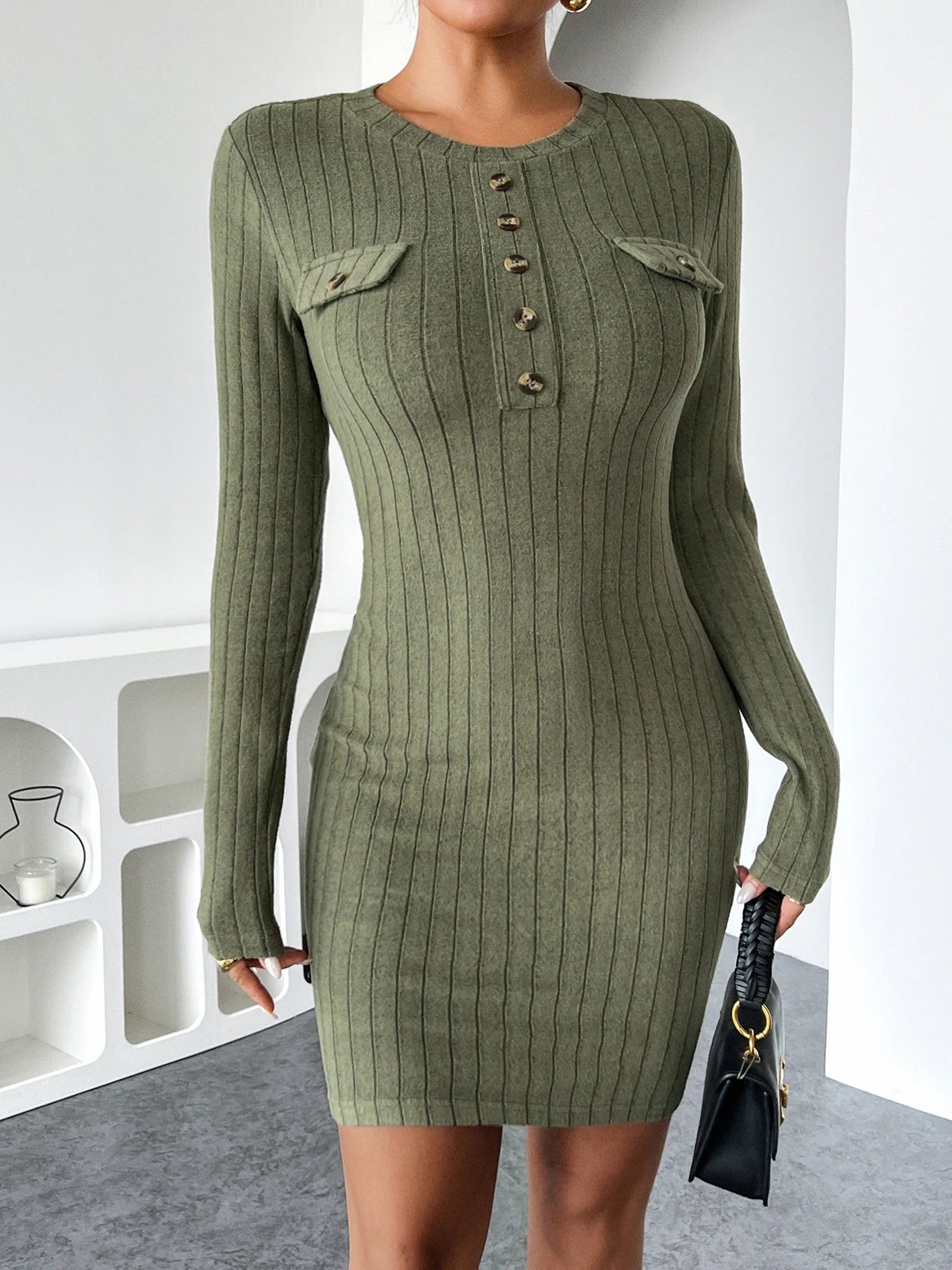 Women's Elegant Knitted Hip Hugging Dress - dellidu.com - S - Women's Elegant Knitted Hip Hugging Dress - army green - Women's Elegant Knitted Hip Hugging Dress - 14:200004889;5:100014064 - dellidu.com