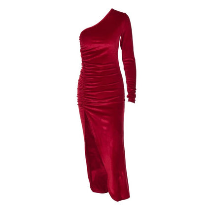 Women's Elegant Long Sleeve Velvet Bodycon Midi Dress - dellidu.com - Red - Women's Elegant Long Sleeve Velvet Bodycon Midi Dress - L - Women's Elegant Long Sleeve Velvet Bodycon Midi Dress - 14:10;5:361385 - dellidu.com