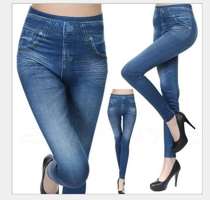 Women's Faux Denim Jeans Leggings - Casual Summer Pants - dellidu.com - Blue - Women's Faux Denim Jeans Leggings - Casual Summer Pants - 4XL 5XL - Women's Faux Denim Jeans Leggings - Casual Summer Pants - 14:173#Blue;5:200000991#4XL 5XL - dellidu.com