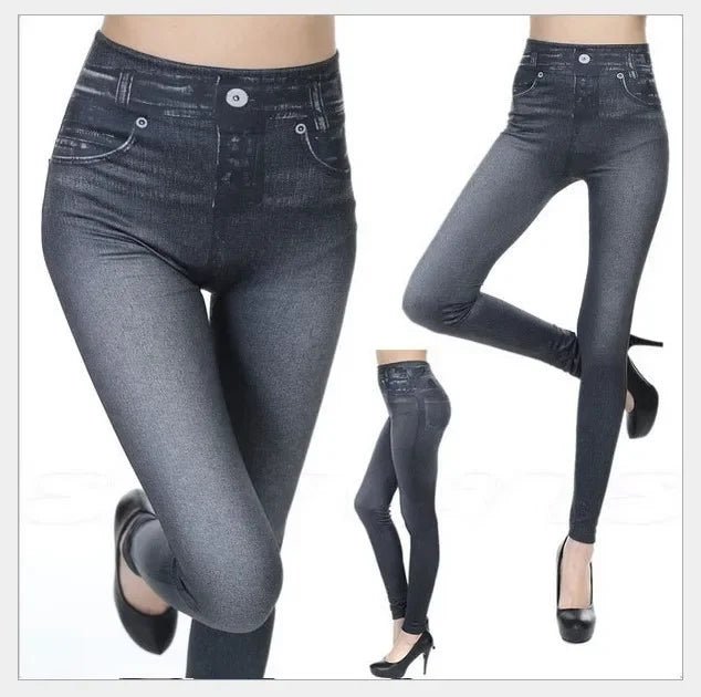 Women's Faux Denim Jeans Leggings - Casual Summer Pants - dellidu.com - black - Women's Faux Denim Jeans Leggings - Casual Summer Pants - S M - Women's Faux Denim Jeans Leggings - Casual Summer Pants - 14:193;5:361386#S M - dellidu.com