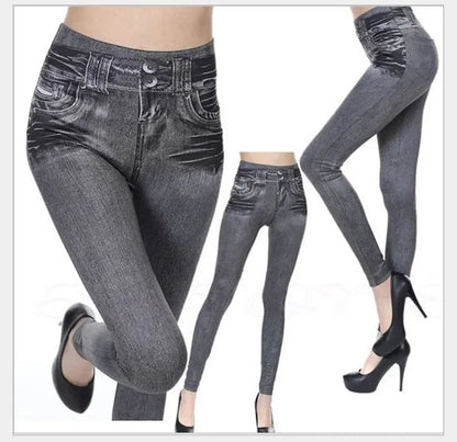 Women's Faux Denim Jeans Leggings - Casual Summer Pants - dellidu.com - Blue - Women's Faux Denim Jeans Leggings - Casual Summer Pants - 4XL 5XL - Women's Faux Denim Jeans Leggings - Casual Summer Pants - 14:173#Blue;5:200000991#4XL 5XL - dellidu.com