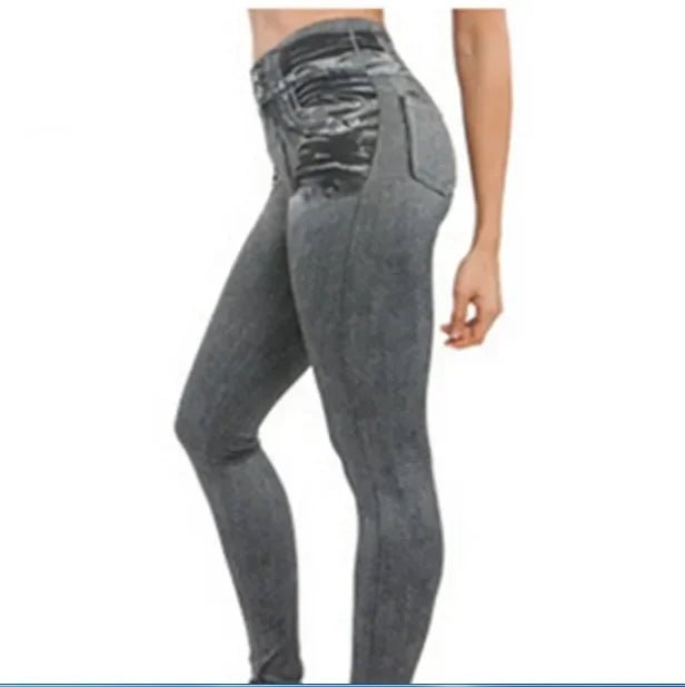 Women's Faux Denim Jeans Leggings - Casual Summer Pants - dellidu.com - Gray - Women's Faux Denim Jeans Leggings - Casual Summer Pants - S M - Women's Faux Denim Jeans Leggings - Casual Summer Pants - 14:771#Gray;5:361386#S M - dellidu.com