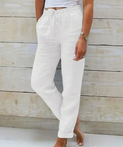 Women’s High Elastic Waist Cotton Linen Pants - dellidu.com - White - Women’s High Elastic Waist Cotton Linen Pants - 5XL - Women’s High Elastic Waist Cotton Linen Pants - 14:29#White;5:200000991 - dellidu.com