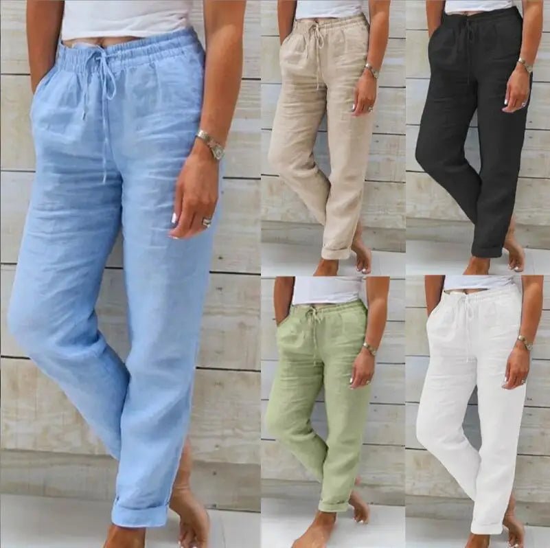 Women’s High Elastic Waist Cotton Linen Pants - dellidu.com - Sky Blue - Women’s High Elastic Waist Cotton Linen Pants - M - Women’s High Elastic Waist Cotton Linen Pants - 14:200661023#Sky Blue;5:361386 - dellidu.com