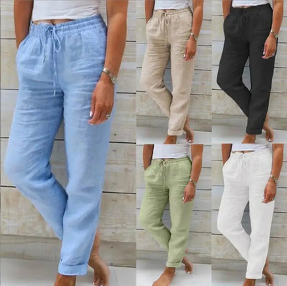 Women’s High Elastic Waist Cotton Linen Pants - dellidu.com - Sky Blue - Women’s High Elastic Waist Cotton Linen Pants - M - Women’s High Elastic Waist Cotton Linen Pants - 14:200661023#Sky Blue;5:361386 - dellidu.com