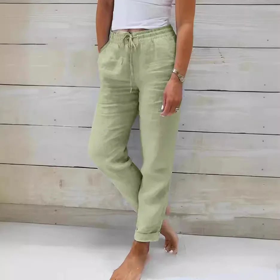 Women’s High Elastic Waist Cotton Linen Pants - dellidu.com - Sky Blue - Women’s High Elastic Waist Cotton Linen Pants - M - Women’s High Elastic Waist Cotton Linen Pants - 14:200661023#Sky Blue;5:361386 - dellidu.com