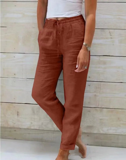 Women’s High Elastic Waist Cotton Linen Pants - dellidu.com - Brick Red - Women’s High Elastic Waist Cotton Linen Pants - 4XL - Women’s High Elastic Waist Cotton Linen Pants - 14:173#Brick Red;5:200003528#4XL - dellidu.com