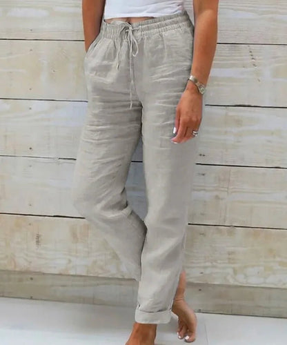 Women’s High Elastic Waist Cotton Linen Pants - dellidu.com - Gray - Women’s High Elastic Waist Cotton Linen Pants - 4XL - Women’s High Elastic Waist Cotton Linen Pants - 14:771#Gray;5:200003528#4XL - dellidu.com