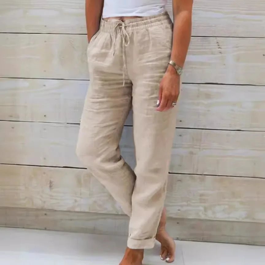 Women’s High Elastic Waist Cotton Linen Pants - dellidu.com - Sky Blue - Women’s High Elastic Waist Cotton Linen Pants - M - Women’s High Elastic Waist Cotton Linen Pants - 14:200661023#Sky Blue;5:361386 - dellidu.com