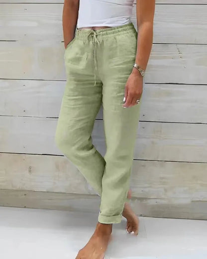 Women’s High Elastic Waist Cotton Linen Pants - dellidu.com - Yellow Green - Women’s High Elastic Waist Cotton Linen Pants - XXXL - Women’s High Elastic Waist Cotton Linen Pants - 14:691#Yellow Green;5:4183 - dellidu.com