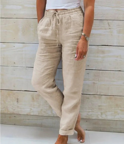 Women’s High Elastic Waist Cotton Linen Pants - dellidu.com - Apricot - Women’s High Elastic Waist Cotton Linen Pants - 4XL - Women’s High Elastic Waist Cotton Linen Pants - 14:1254#Apricot;5:200003528#4XL - dellidu.com