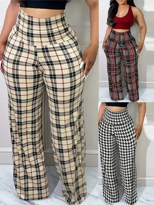 Women's High Waist Plaid Wide Leg Pants - dellidu.com - Light Grey - Women's High Waist Plaid Wide Leg Pants - S - Women's High Waist Plaid Wide Leg Pants - 14:200006151;5:100014064 - dellidu.com