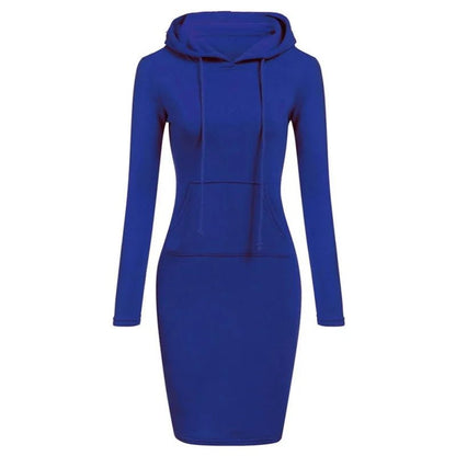 Women’s Hooded Autumn Dress with Pockets - dellidu.com - Blue - Women’s Hooded Autumn Dress with Pockets - XL - Women’s Hooded Autumn Dress with Pockets - 14:193#Blue;5:100014065 - dellidu.com