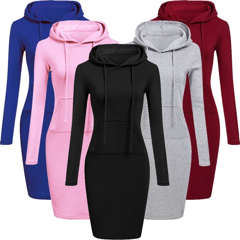 Women’s Hooded Autumn Dress with Pockets - dellidu.com - Blue - Women’s Hooded Autumn Dress with Pockets - XL - Women’s Hooded Autumn Dress with Pockets - 14:193#Blue;5:100014065 - dellidu.com