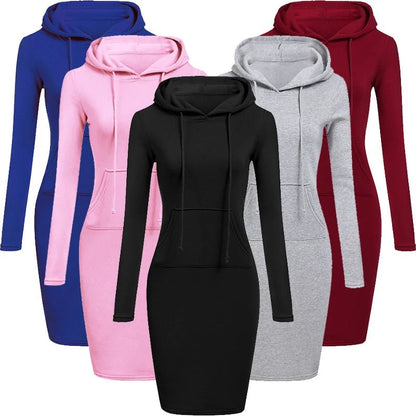 Women’s Hooded Autumn Dress with Pockets - dellidu.com - Blue - Women’s Hooded Autumn Dress with Pockets - XL - Women’s Hooded Autumn Dress with Pockets - 14:193#Blue;5:100014065 - dellidu.com