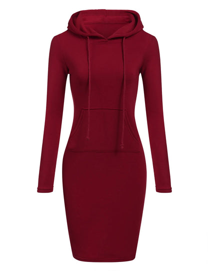 Women’s Hooded Autumn Dress with Pockets - dellidu.com - Wine Red - Women’s Hooded Autumn Dress with Pockets - M - Women’s Hooded Autumn Dress with Pockets - 14:350850#Wine Red;5:361386 - dellidu.com