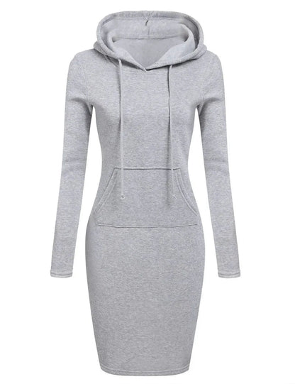 Women’s Hooded Autumn Dress with Pockets - dellidu.com - Gray - Women’s Hooded Autumn Dress with Pockets - S - Women’s Hooded Autumn Dress with Pockets - 14:173#Gray;5:100014064 - dellidu.com