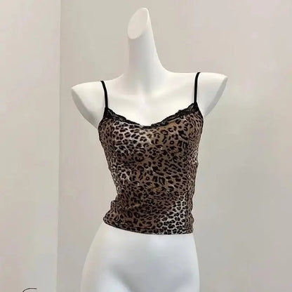 Women's Leopard Print Crop Top Set - Vintage Y2K Aesthetic - dellidu.com - Leopard - Women's Leopard Print Crop Top Set - Vintage Y2K Aesthetic - M - Women's Leopard Print Crop Top Set - Vintage Y2K Aesthetic - 14:365458#Leopard;5:361386 - dellidu.com