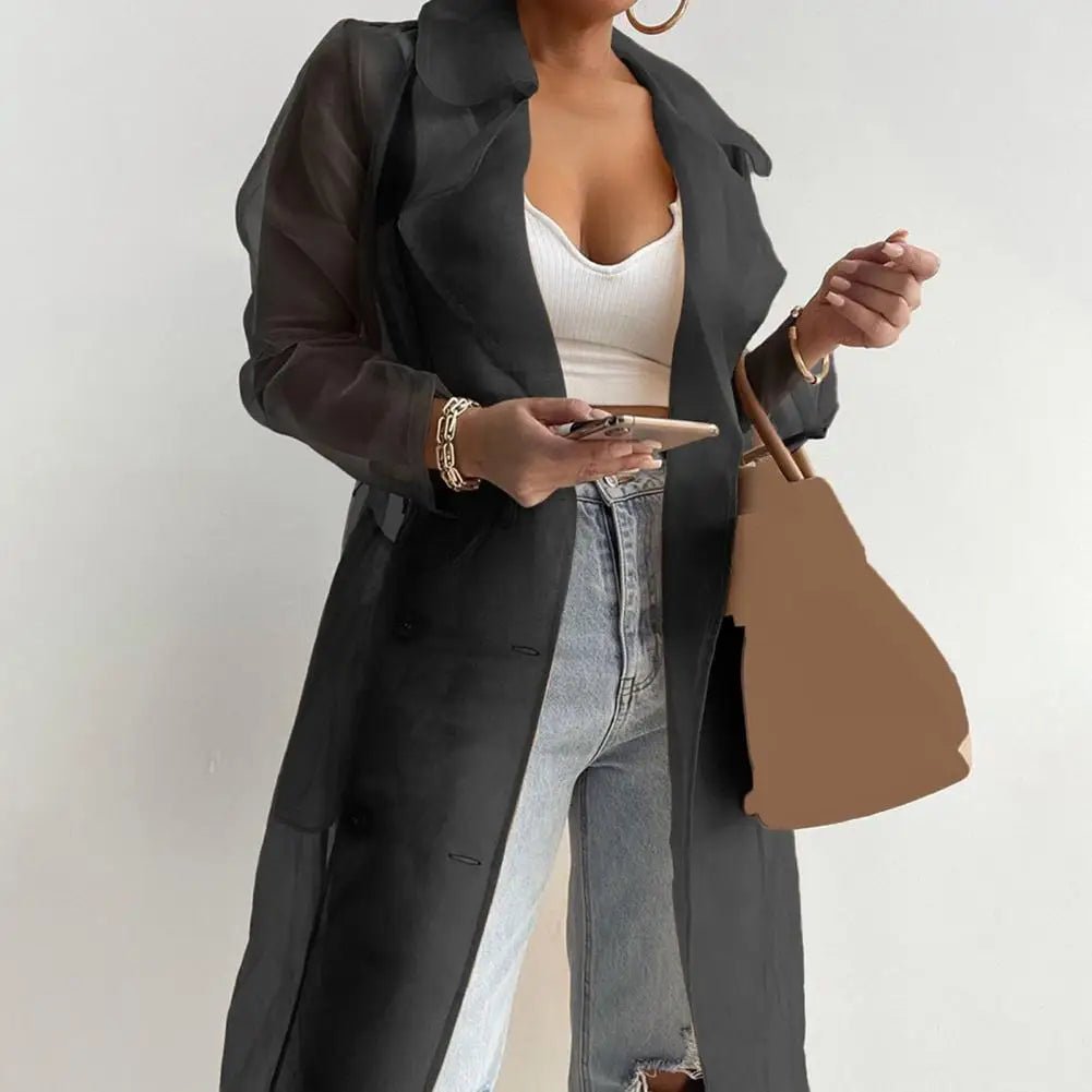 Womens Lightweight Mesh Transparent Overcoat with Belt - dellidu.com - black - Womens Lightweight Mesh Transparent Overcoat with Belt - L - Womens Lightweight Mesh Transparent Overcoat with Belt - 14:193;5:361385 - dellidu.com