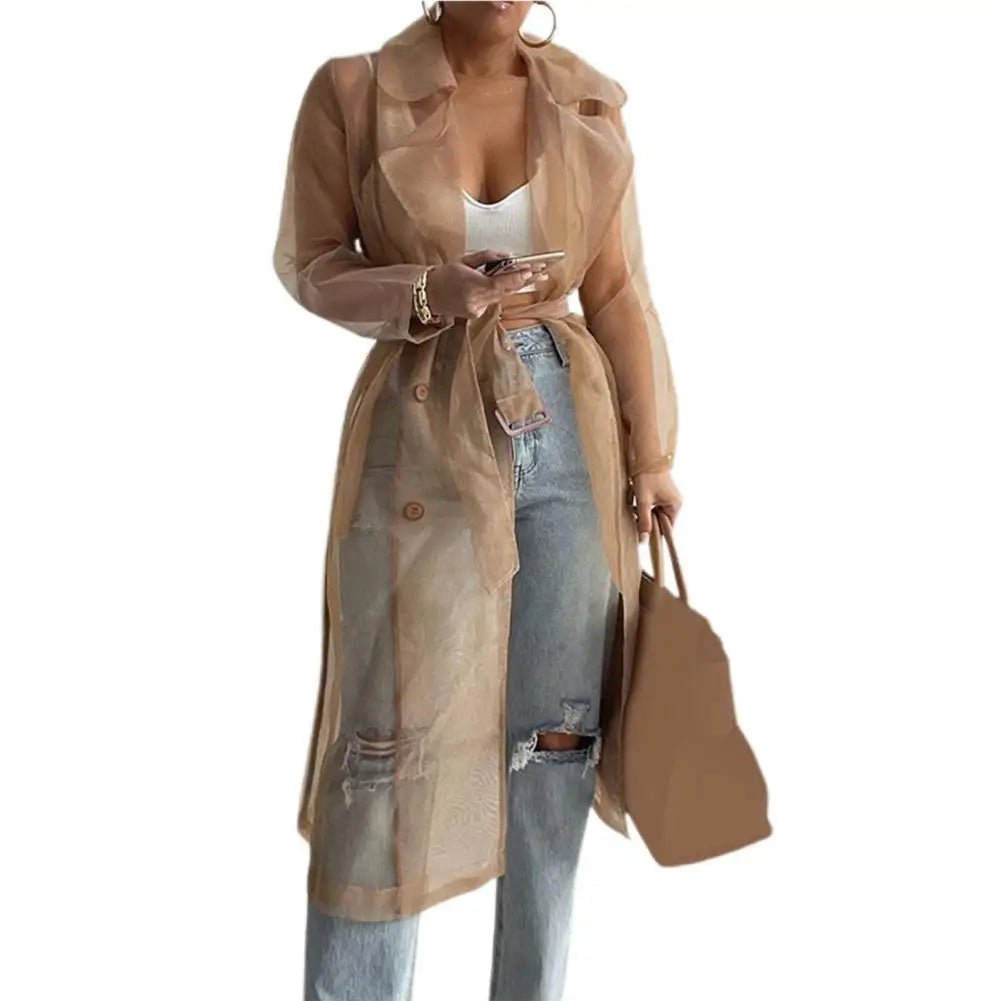 Womens Lightweight Mesh Transparent Overcoat with Belt - dellidu.com - Khaki - Womens Lightweight Mesh Transparent Overcoat with Belt - L - Womens Lightweight Mesh Transparent Overcoat with Belt - 14:200001438;5:361385 - dellidu.com