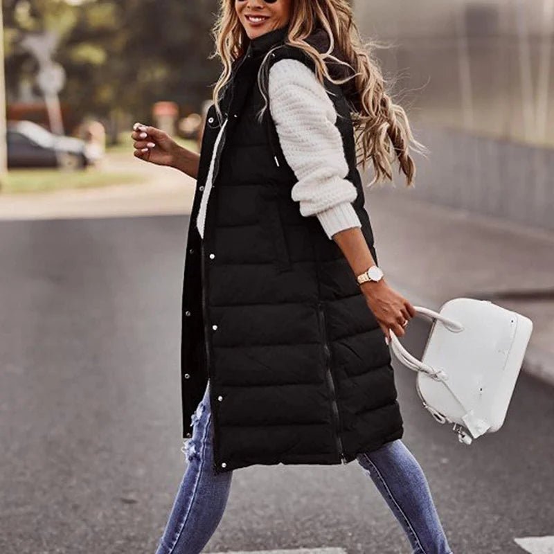 Women's Long Hooded Outdoor Down Vest Jacket - dellidu.com - beige - Women's Long Hooded Outdoor Down Vest Jacket - 4XL - Women's Long Hooded Outdoor Down Vest Jacket - 14:771#beige;5:200000990#4XL - dellidu.com