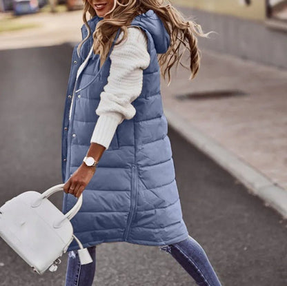 Women's Long Hooded Outdoor Down Vest Jacket - dellidu.com - blue - Women's Long Hooded Outdoor Down Vest Jacket - 4XL - Women's Long Hooded Outdoor Down Vest Jacket - 14:1254#blue;5:200000990#4XL - dellidu.com