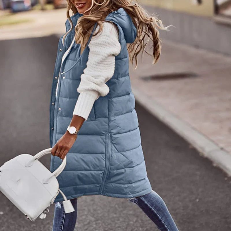 Women's Long Hooded Outdoor Down Vest Jacket - dellidu.com - beige - Women's Long Hooded Outdoor Down Vest Jacket - 4XL - Women's Long Hooded Outdoor Down Vest Jacket - 14:771#beige;5:200000990#4XL - dellidu.com