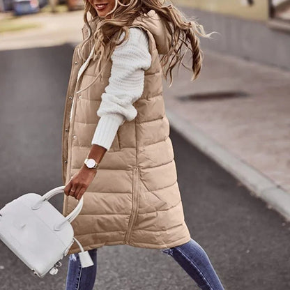 Women's Long Hooded Outdoor Down Vest Jacket - dellidu.com - beige - Women's Long Hooded Outdoor Down Vest Jacket - 4XL - Women's Long Hooded Outdoor Down Vest Jacket - 14:771#beige;5:200000990#4XL - dellidu.com