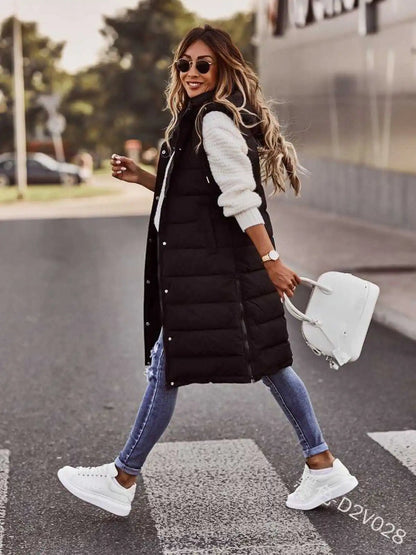 Women's Long Hooded Outdoor Down Vest Jacket - dellidu.com - black - Women's Long Hooded Outdoor Down Vest Jacket - 4XL - Women's Long Hooded Outdoor Down Vest Jacket - 14:193#black;5:200000990#4XL - dellidu.com