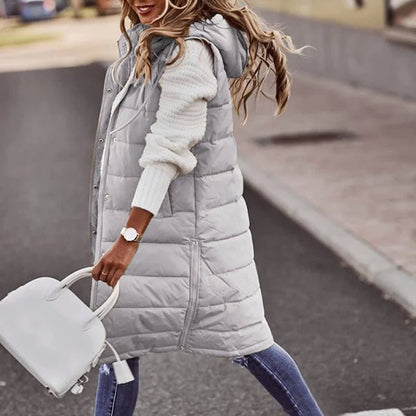 Women's Long Hooded Outdoor Down Vest Jacket - dellidu.com - Grey - Women's Long Hooded Outdoor Down Vest Jacket - 4XL - Women's Long Hooded Outdoor Down Vest Jacket - 14:691#Grey;5:200000990#4XL - dellidu.com