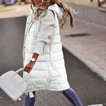 Women's Long Hooded Outdoor Down Vest Jacket - dellidu.com - beige - Women's Long Hooded Outdoor Down Vest Jacket - 4XL - Women's Long Hooded Outdoor Down Vest Jacket - 14:771#beige;5:200000990#4XL - dellidu.com