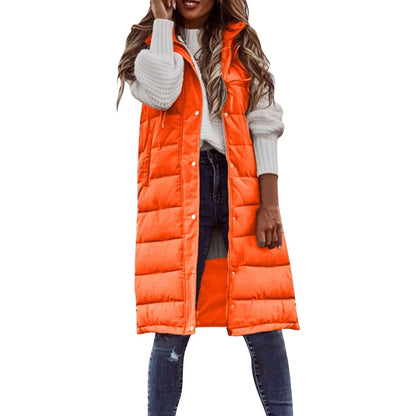 Women's Long Hooded Outdoor Down Vest Jacket - dellidu.com - orange - Women's Long Hooded Outdoor Down Vest Jacket - 4XL - Women's Long Hooded Outdoor Down Vest Jacket - 14:350852#orange;5:200000990#4XL - dellidu.com