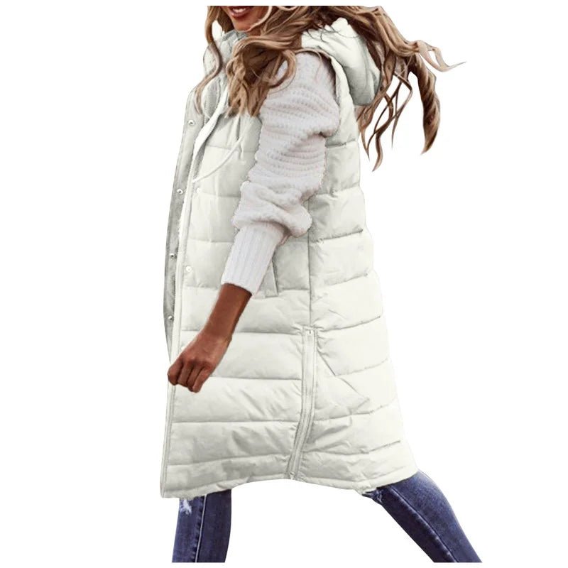 Women's Long Hooded Outdoor Down Vest Jacket - dellidu.com - Ivory white - Women's Long Hooded Outdoor Down Vest Jacket - 4XL - Women's Long Hooded Outdoor Down Vest Jacket - 14:200002130#Ivory white;5:200000990#4XL - dellidu.com